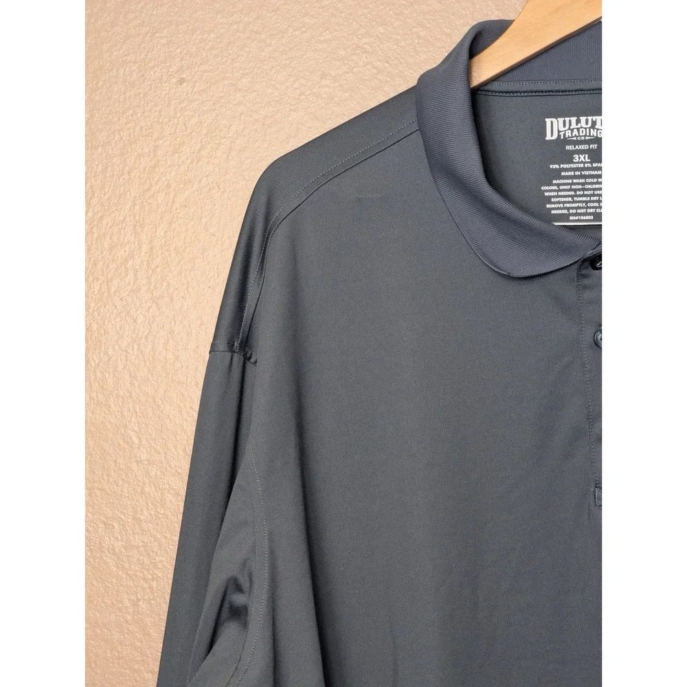 Duluth‎ Trading Polo Shirt Mens 3XL Gray Long Sleeve Relaxed Fit Stretch